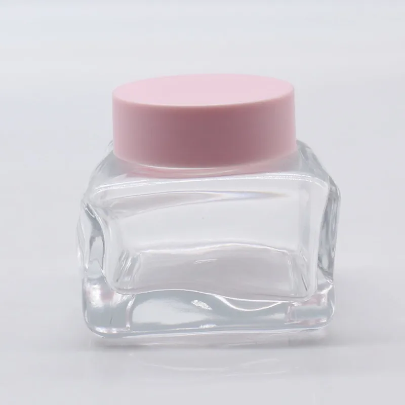 Matte Pink Lid 30ml 120ml 150ml Special Shape Square Glass Serum Pump Bottles 50 gram Skincare Cream Jars