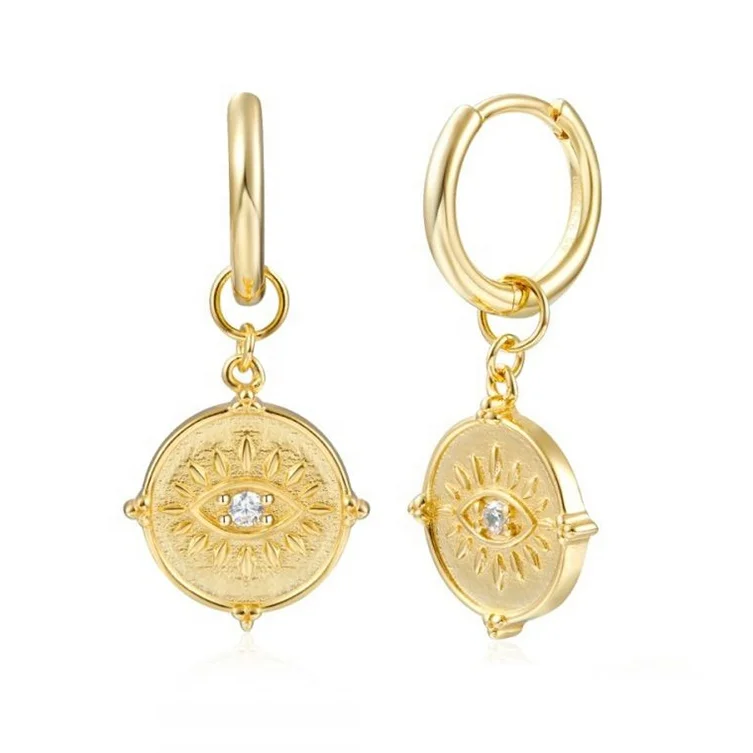 New arrival 18k gold plated 925 sterling silver evil eye pendant hoop sterling silver earrings