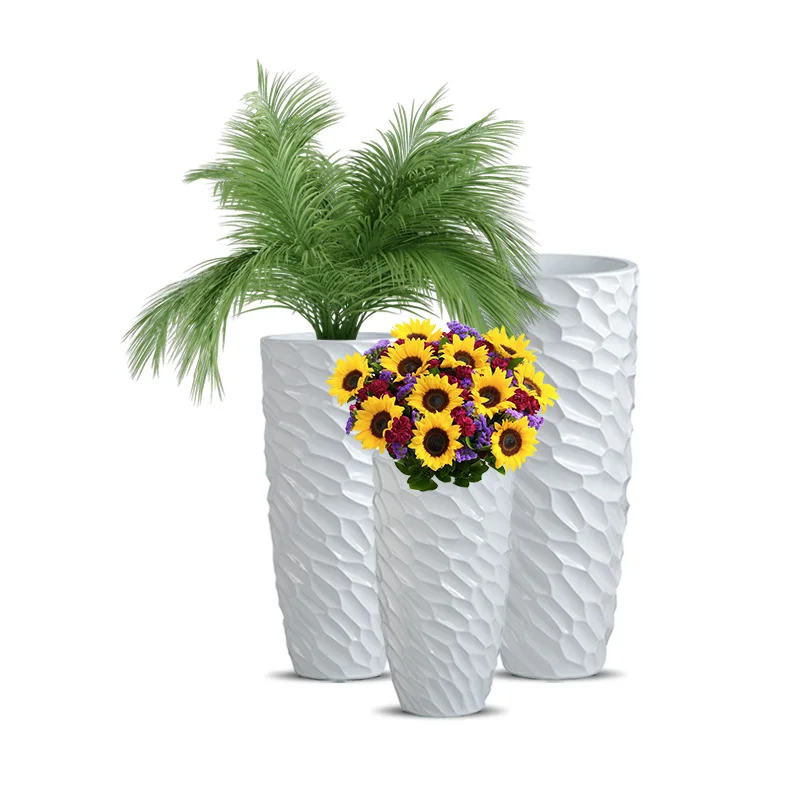 20/28/36/48 Inch Large Flower Vase Manufacturer Wholesale Fiberglass Floor Vases Decor Tall White Cylinder Indoor Floor Vases