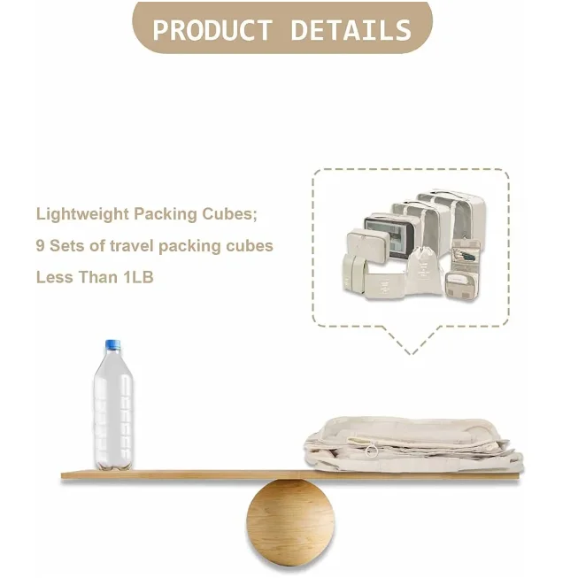 9 Set Lightweight Packing Cubes Suitcase Organizer Bags Travel Cubes Luggage Organizers Toiletries Bag Luggage Storage Bag