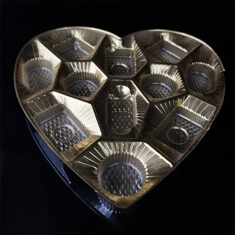 Custom PET high quality golden blister plastic tray for chocolate cake candy food