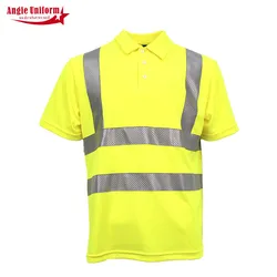 custom logo wholesale hi vis safety yellow shirts high visibility construction  t shirt reflective workwear polo