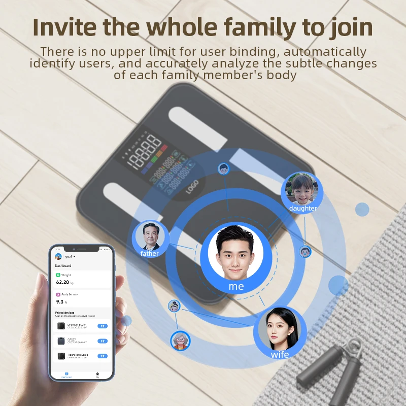 Free OEM ODM High Accurate Sensor Smart Scale Measuring Body BMI Digital Bluetooth Weighing Scale With Ios And Android APP