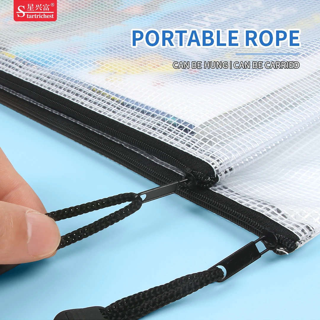 Custom Logo 12.5*10.5cm Folders Mesh Zipper Bags File Document B8 Size Plastic Zip Pouch for Bus Card ID Card Credit Card Holder