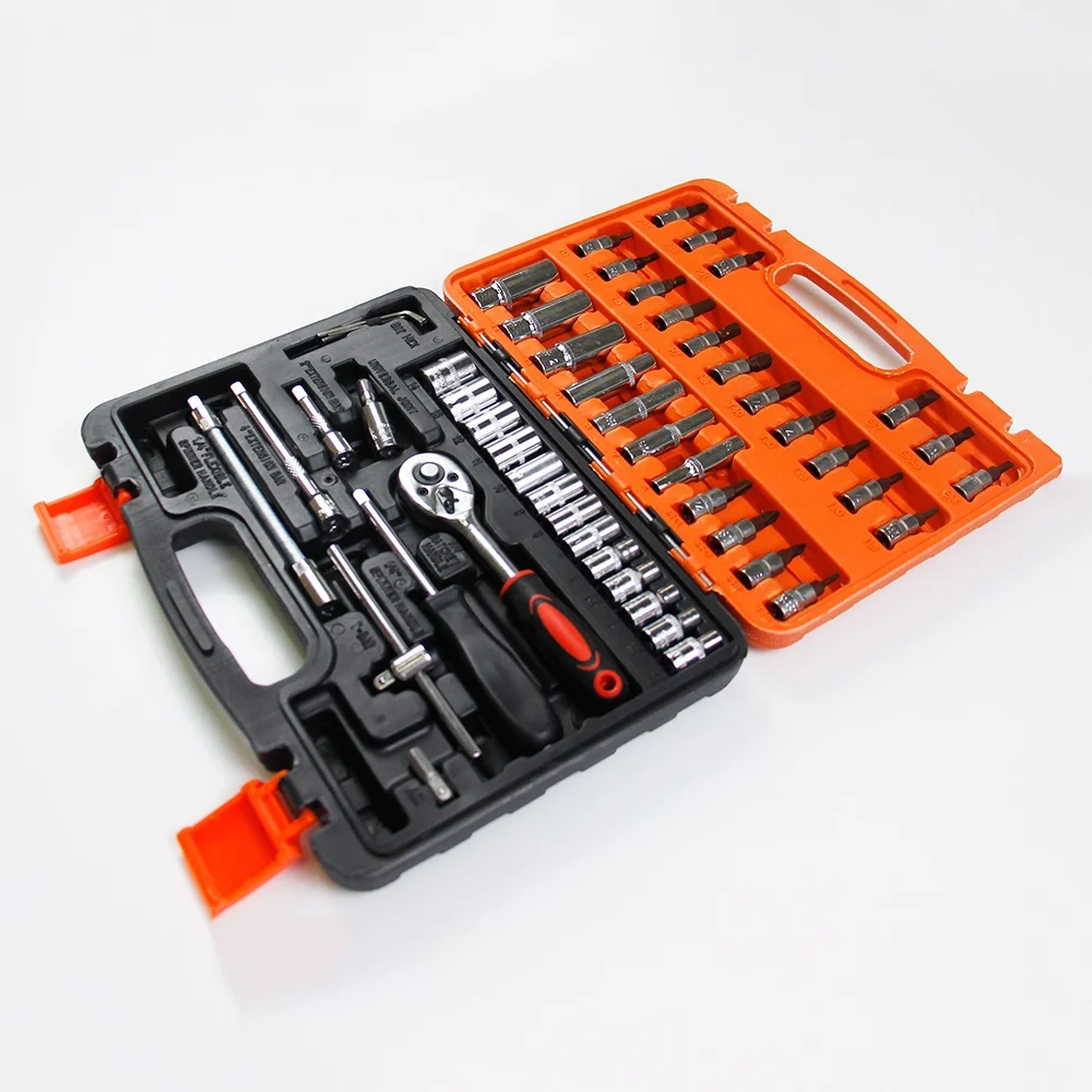 RTS 53pcs 1/4 Inch CRV S2 Material Ratchet Wrench Bits Socket Mechanic Car Maintenance Repair Force Tool Set