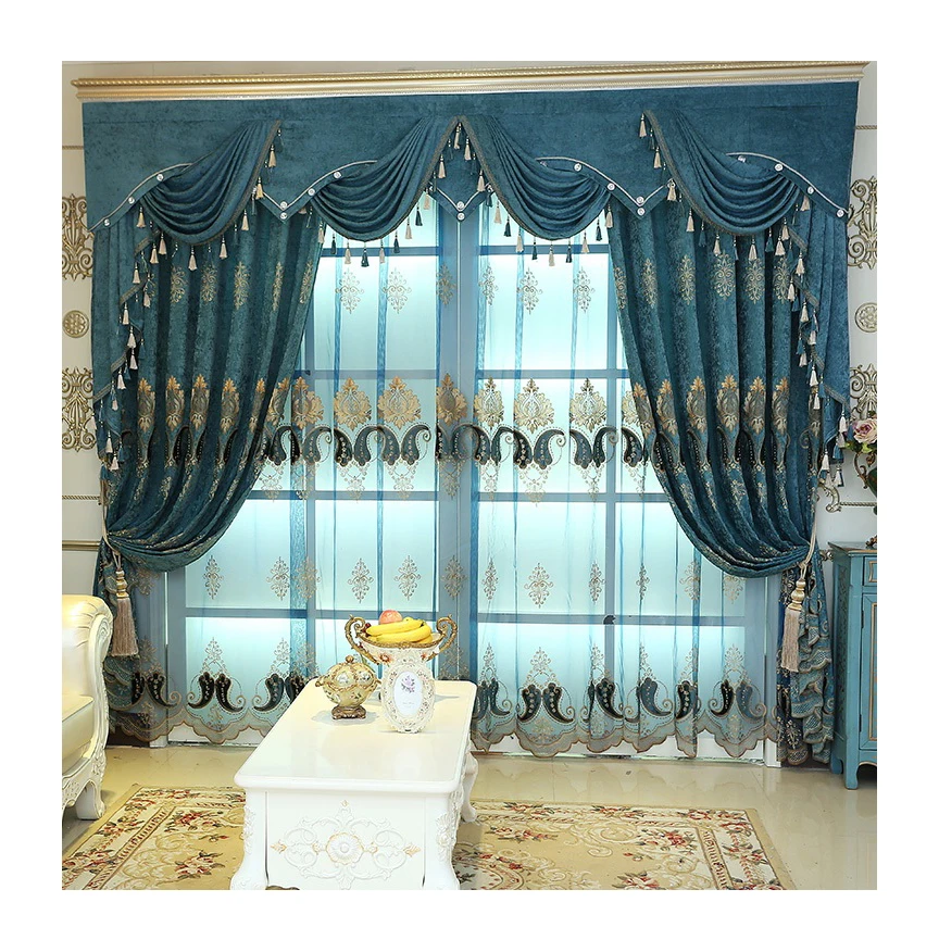 Villa European Tende Ready Made Hotel Living Room Blackout Cortin Luxury Finished Embroidery Chenille Window Curtains