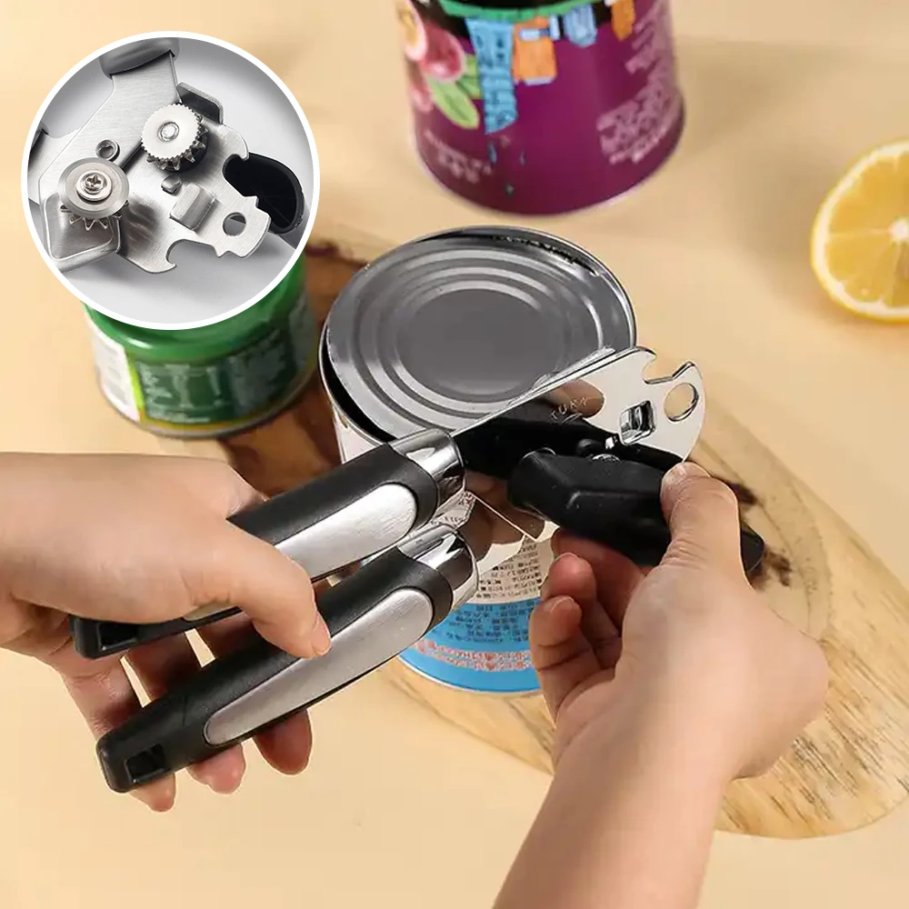 Handheld Strong Heavy Duty stainless steel can opener manual with Multifunctional Bottle Opener