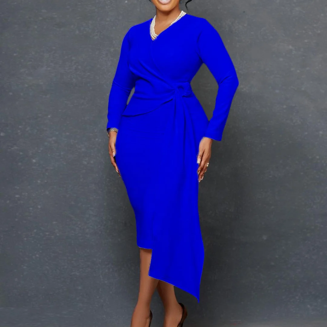 D302 Wholesale Fashion American Plus Size African Clothes Autumn Long Sleeve Work Dresses Women Elegant Ladies Dresses