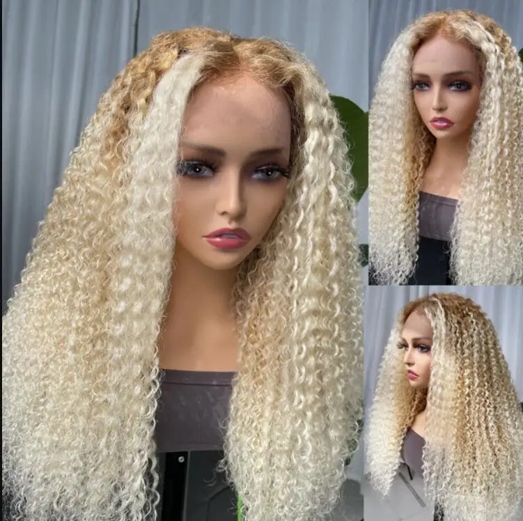 613 deep wave 13 by 6 hd frontal wig human hair 200 density curly blonde wigs,613 full lace human hair wig with baby hair