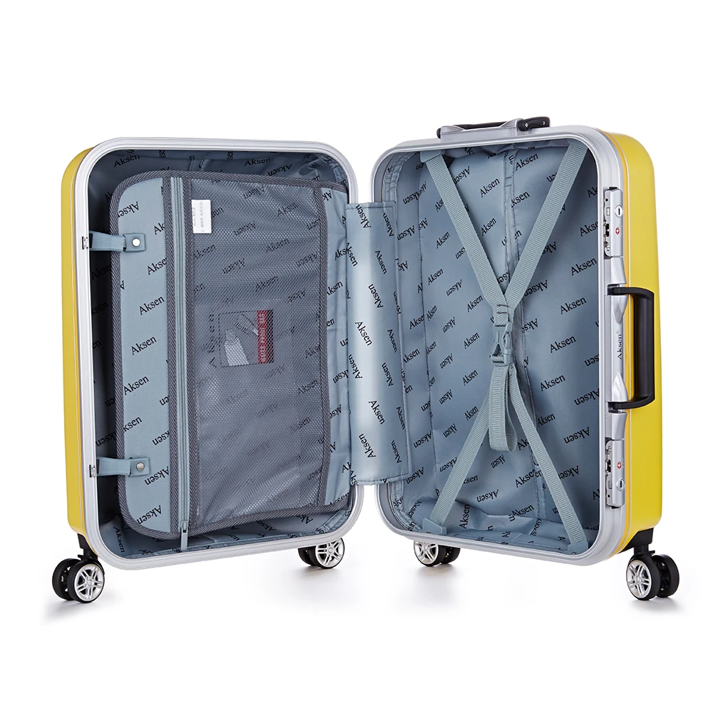 high quality yellow PC luggage light weight hard shell durable Waterproof Trolley Carry on business suitcases luggage