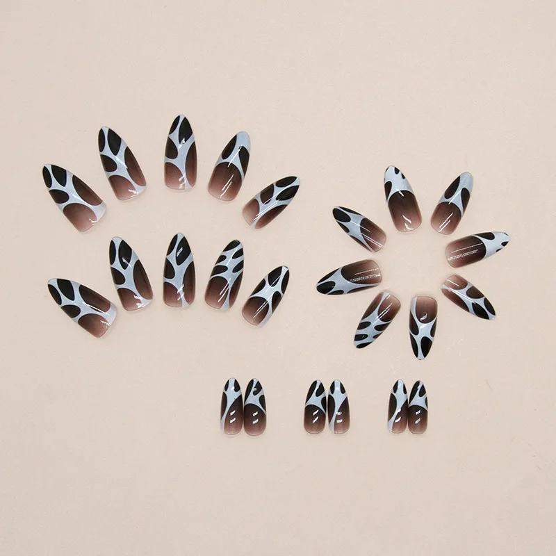 Wholesale French Summer New Artificial False Nails 3d Painting Simple Short Almond Shaped Press On Nails