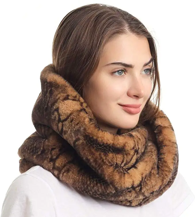 Luxury Leopard Print Scarf Fashion Warm Winter Faux Fur Scarf Women Long Rabbit Fur Neck Scarf