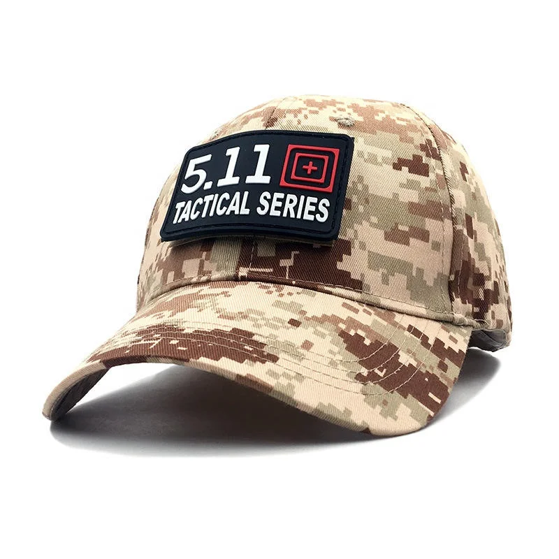 Custom Magic Sticker Vintage Camouflage Baseball Caps Outdoor Travelling 6 Panel Magic Tape Back Closure Curved Brim Sport Hat
