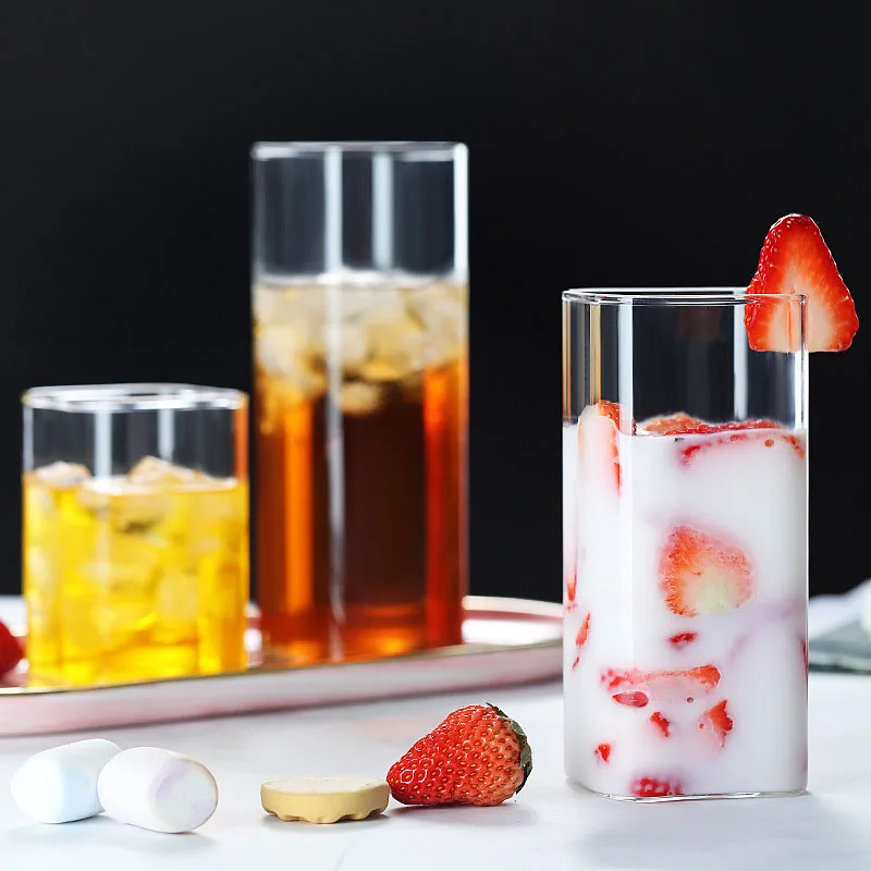  wholesale 250ml 350ml 450ml square Borosilicate glass water cup transparent drinking mug straight for juice milk tea coffee