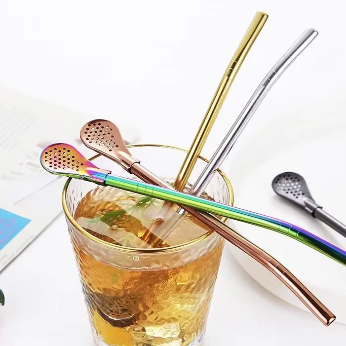 Wholesale 18/8 Stainless Steel Long Yerba Mate Drinking Straw Spoon