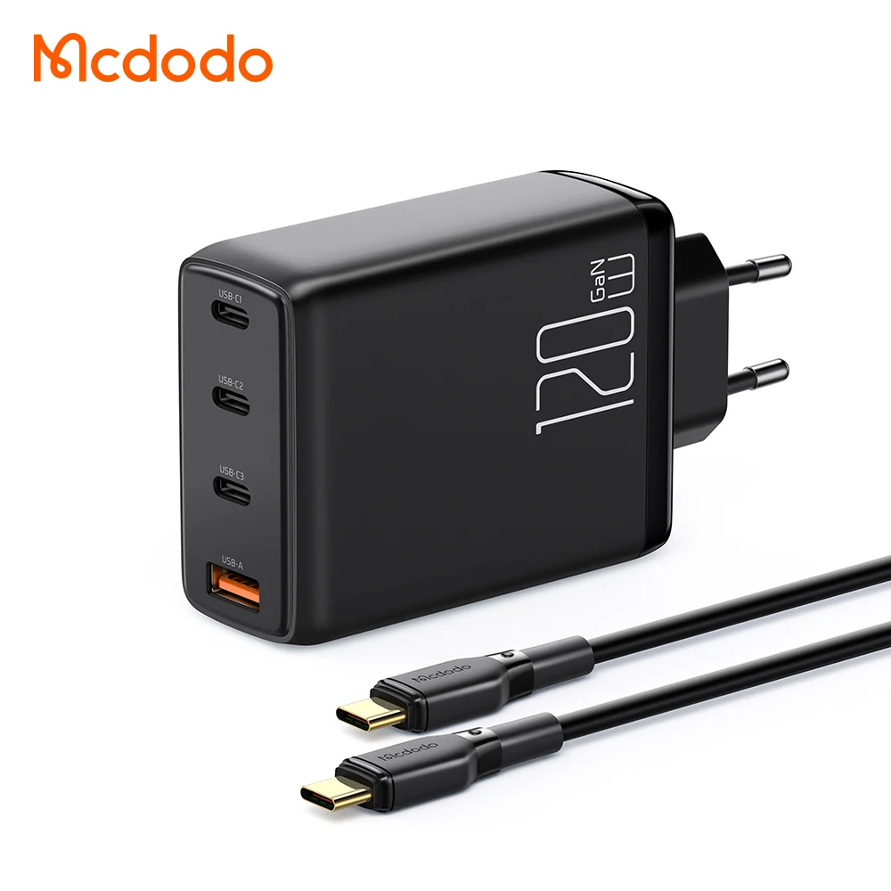 Mcdodo USB C Charger GaN 120W 4-Port Wall Charger with GaN Tech USB C Laptop Charger with 100W C to C Cable for MacBook Pro/Air