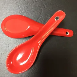 Festive Color Glaze Wedding Red Ceramic Soup Chinese Rice Noodle Spoon Gift Set