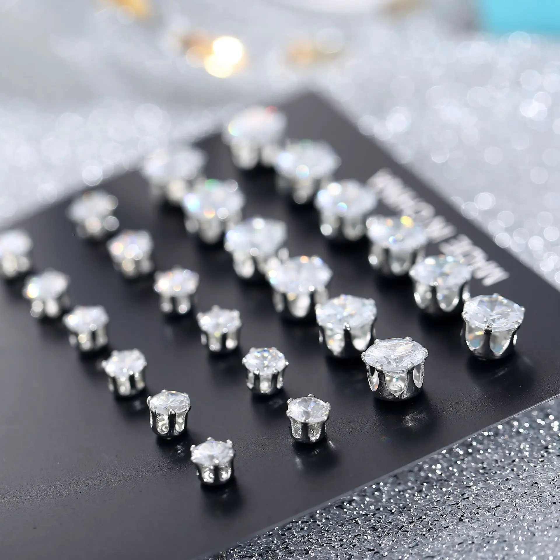 Wholesale Gold Silver Earrings Cheap Shiny Cubic Zirconia Ear Stud Gold Plated Simple Earring 8mm 7mm 6mm 5mm 4mm 3mm