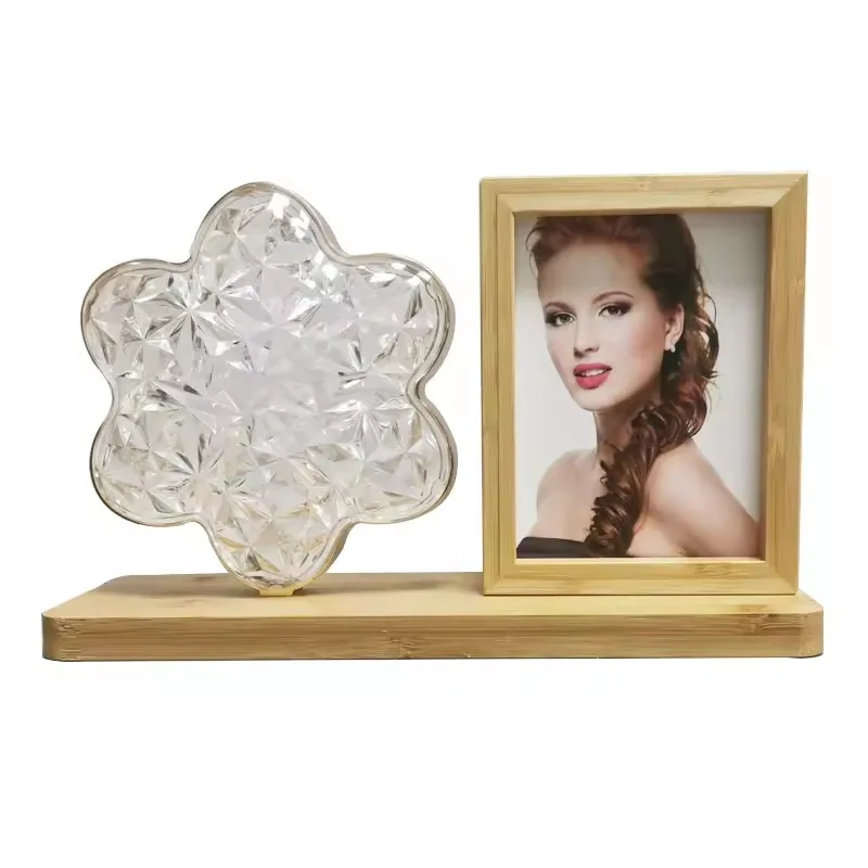 2024 New Design Blanks Sublimation Night Lamp Bamboo Photo Frame With USB For DIY Printing