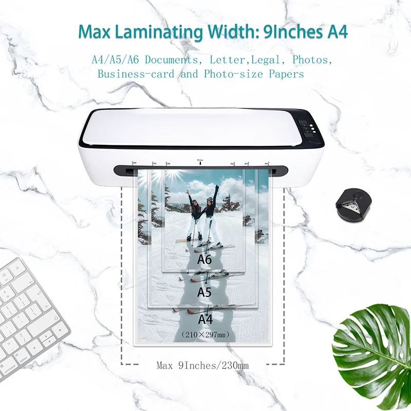 Personal Desktop 9 Inch  7-IN-1 Hot and Cold Laminator  A4 with Paper Cutter, Corner Rounder,Puncher ,Metal Ring and Pouch film