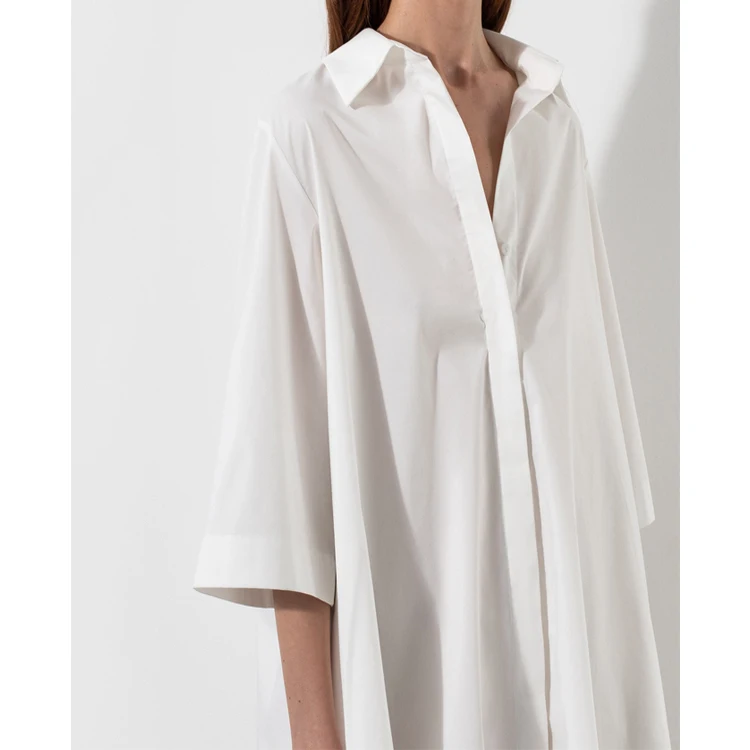 OEM Manufacturer 3/4 Sleeve Summer Women Casual Dress Button Down Shirt Dress White Dresses For Woman Elegant