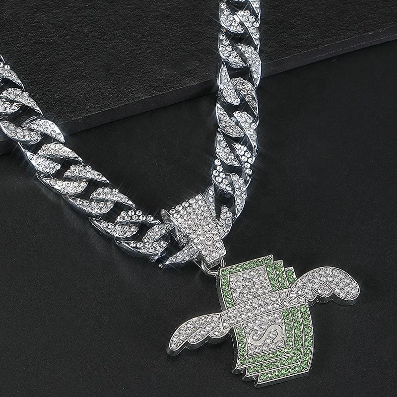 Wholesale Hip Hop Gold Plated Pendant Chain Colorful Men Chain Jewelry Dollar Pendant Necklaces