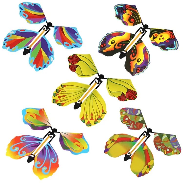 Novelty Stress Relief Flying Butterfly Novelty Magic Wind up Rubber Band Powered Toy