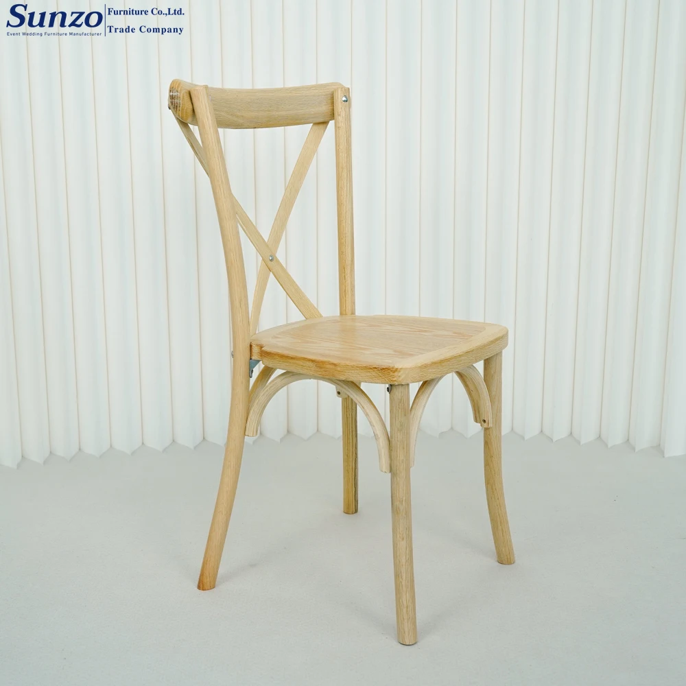 Oak Antique Wedding Dining Solid Wood Stackable Cross Back Rattan Seat Wooden X Crossback Chair