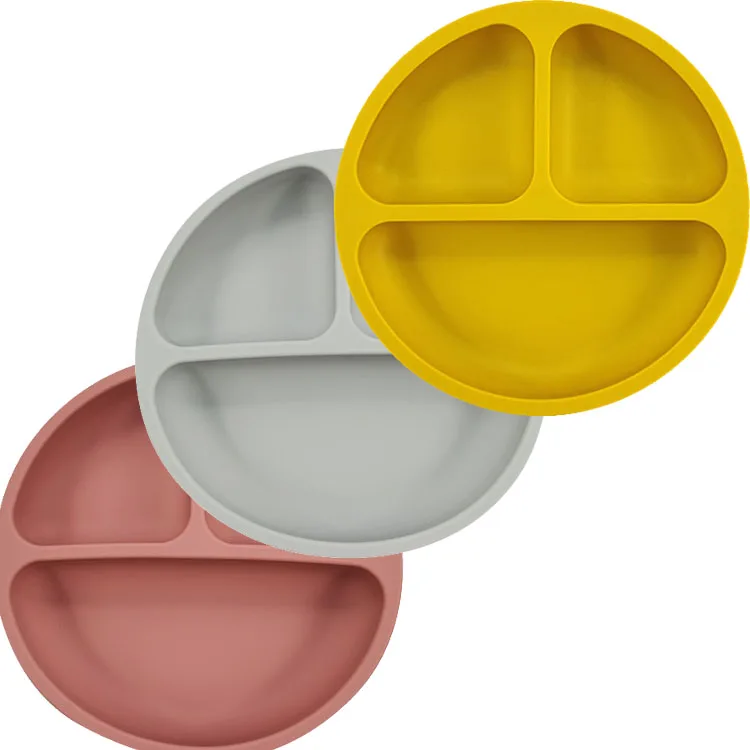 New Design Food Grade Silicone Baby Bowls Kids Round Divided Dinner Plate Suction Plate For Babies & Toddlers