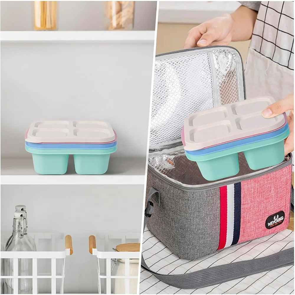 BPA Free Plastic Serving Tray with Lid 4 Compartments Snackle Bento Box Wheat Straw Meal Prep Containers (4 Pack)