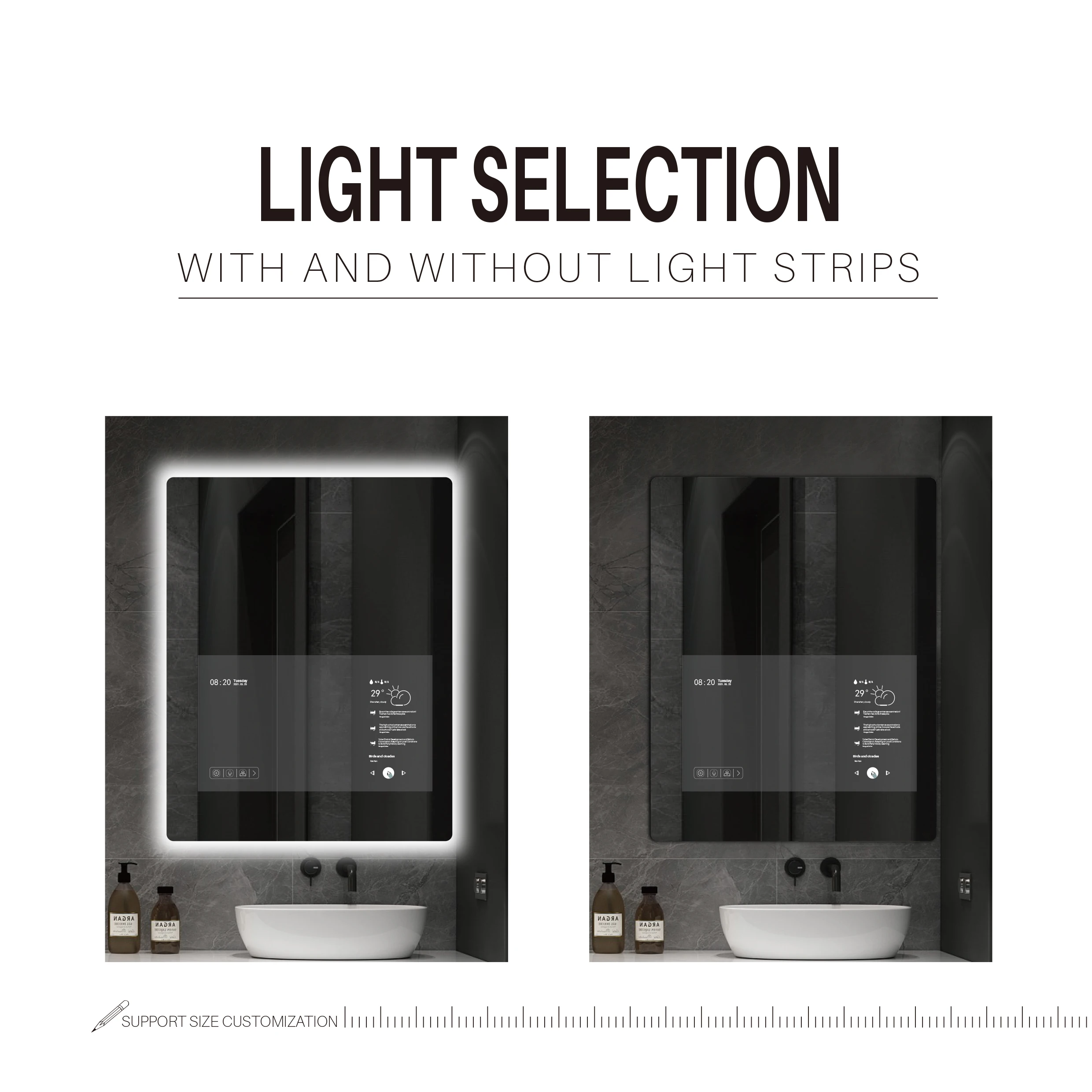 FUDAKIN Waterproof Led Smart Mirror Bathroom Wall Mounted Touch Screen Smart