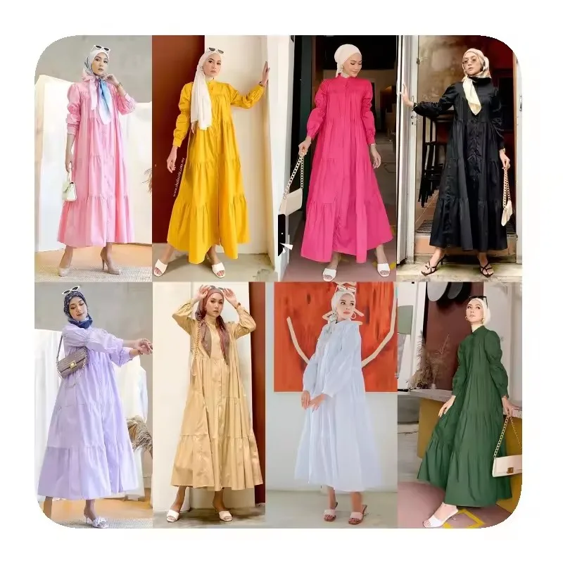 Oem Chiffon Robe Solid crew neck Moroccan Long Layered Muslim Dress Women From Islamic Clothing Ethnic Clothing