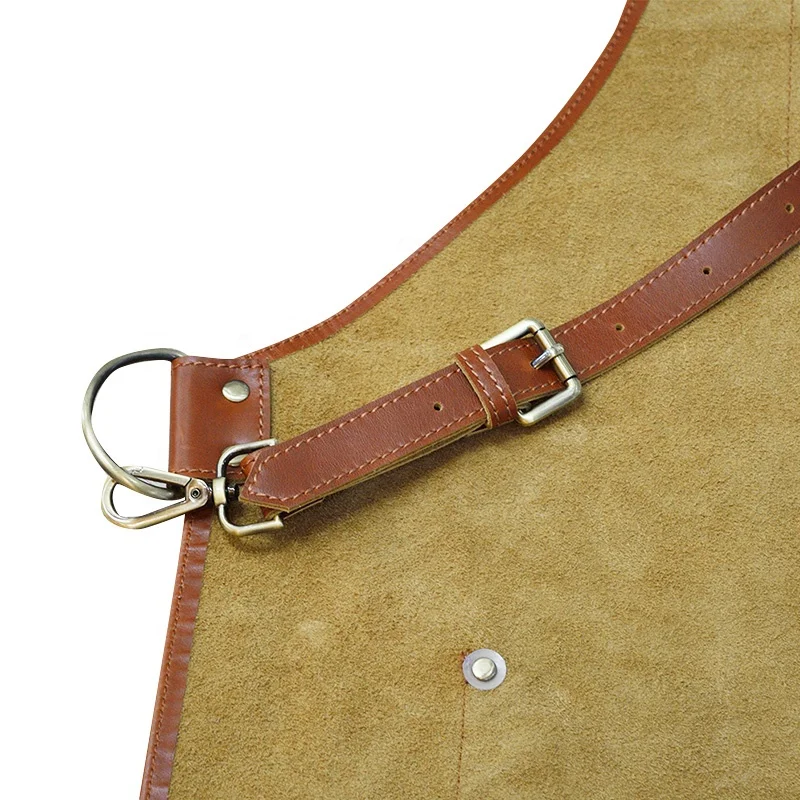 Vintage Luxury Disposable Chef Apron Custom Print Kitchen Cooking Butcher Brown Bbq Genuine Leather Aprons for Men