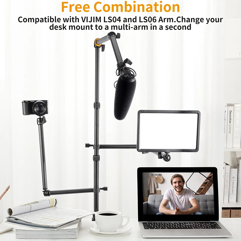 Vijim LS11 desk mount ring light stand Live stream equipment Broadcast mic stand 360 rotating Aluminium alloy camera stand