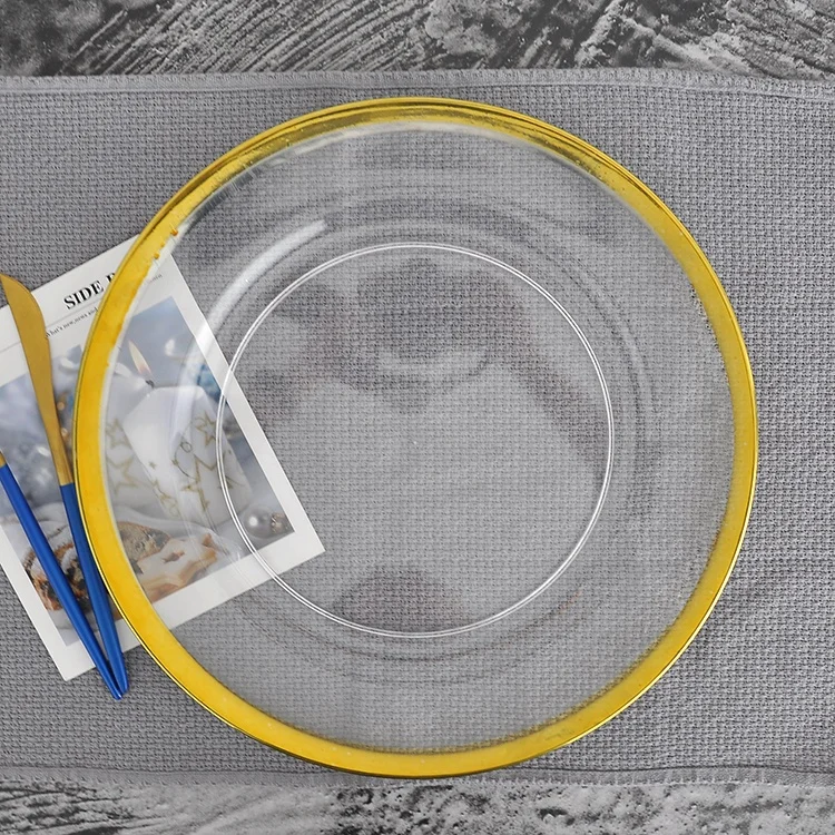 
Amazon and Walmart hot selling strong reusable clear gold rim plastic plates 