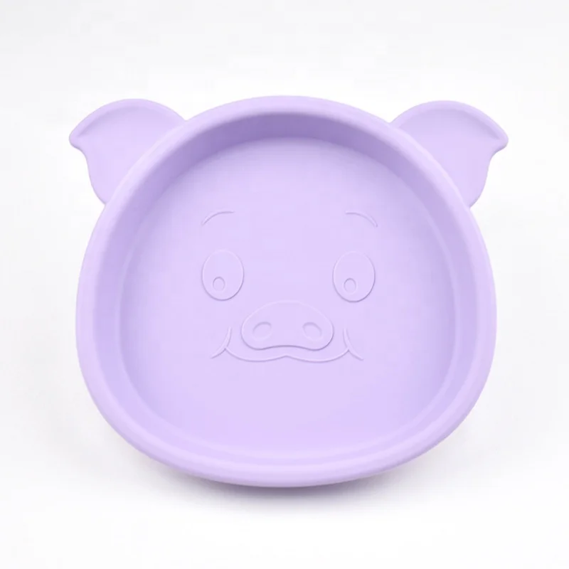 New Cartoon Pig Shape Food Grade Baby Dining Plate Kids Training Tableware Silicone Baby Plate with Suction
