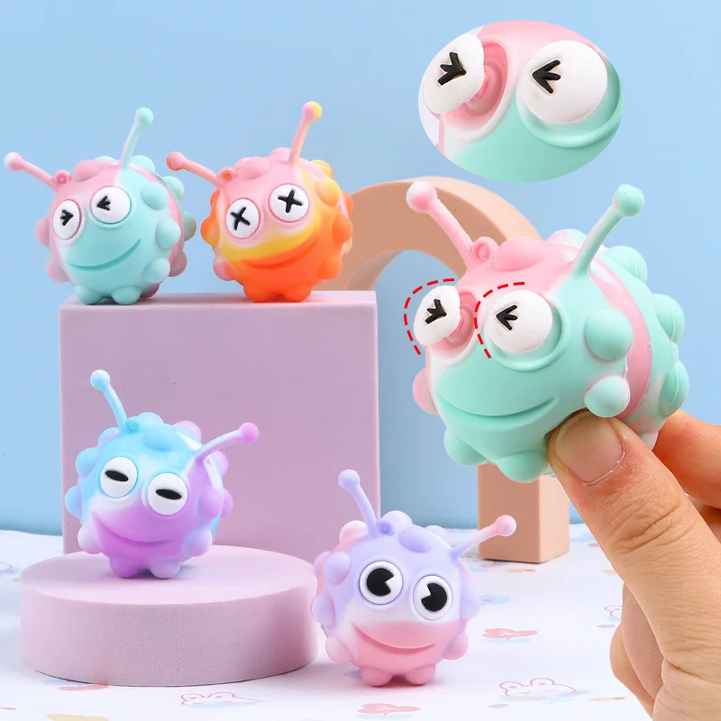 Pop Fidget Toy Cartoon Finger Bubble Push 3D Decompression Caterpillar Silicone Ball Decompression Popit Toy
