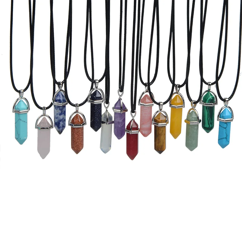 Natural Stone Bullet Shape Healing Point Pendant Necklaces Turquoise Crystal Stone Quartz Pendant Necklace Women Jewelry