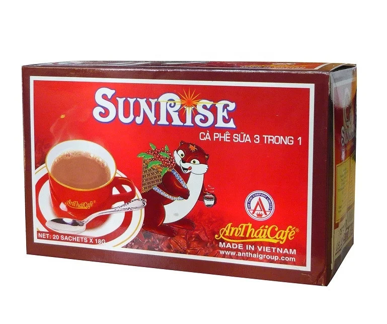 High Quality SUNRISE Soluble Coffee Bitter Taste with Sugar and Cream Flavors Box Packaging for Coffee Kiosks