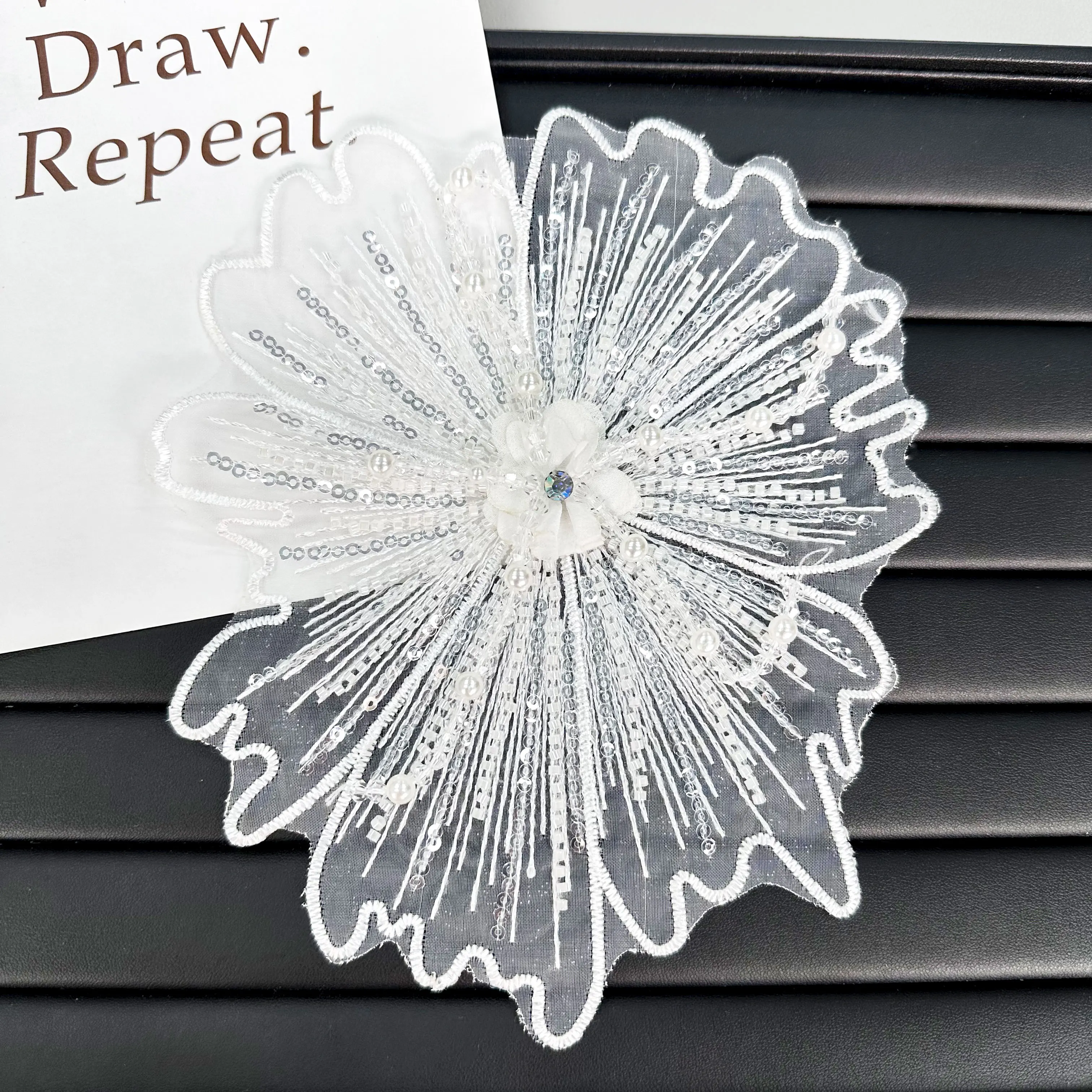 White sequins, nail beads, embroidered mesh, lace, new dress, wedding collar, decorative clothing, patches, hand sewn stickers