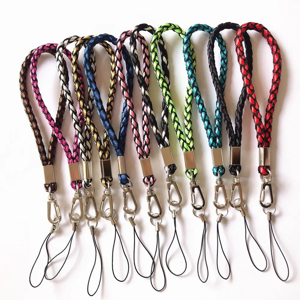 Wholesale Braided Round Rope Wrist Mobil Phone Strap Short Polyester Lanyard Keychain