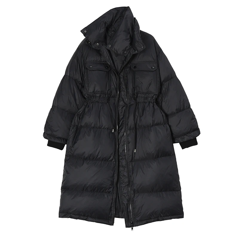 Extended Version Warm Thick Clothes Stand Collar Long Over Knee Goose Down Jacket Korean Classic Design Zipper Female Coat