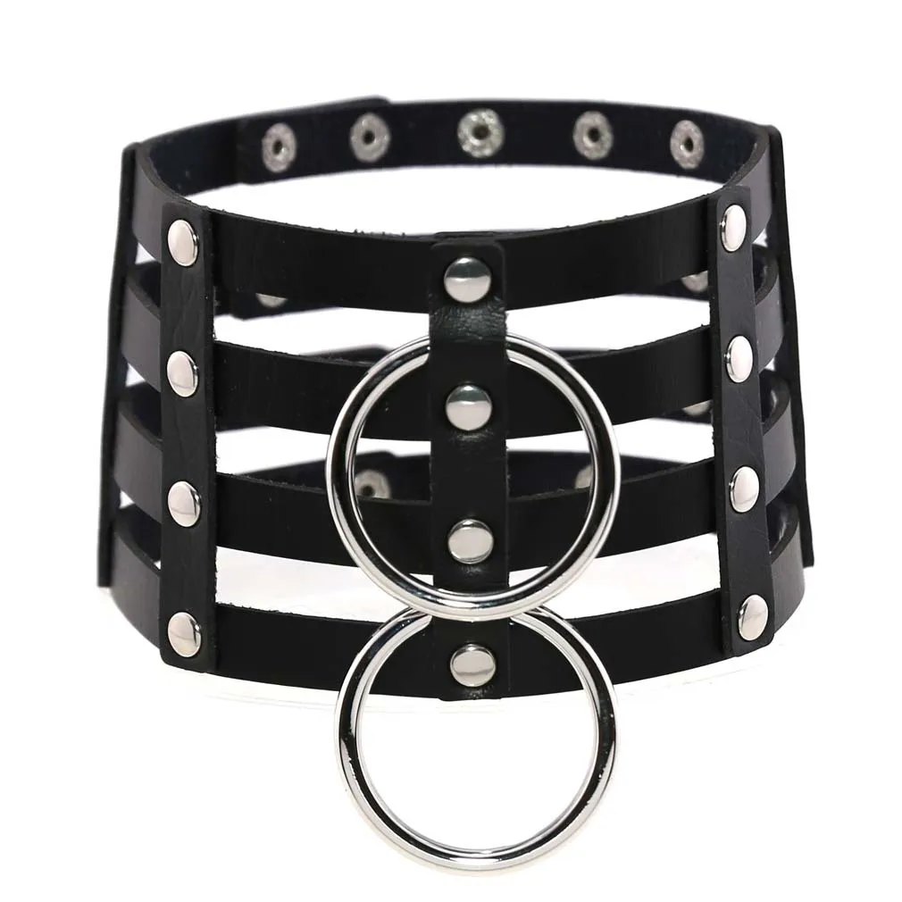NC-103 Wholesale Gothic Women Circle Short Neck Jewelry Multi 4 Rows Circle PU Leather Choker