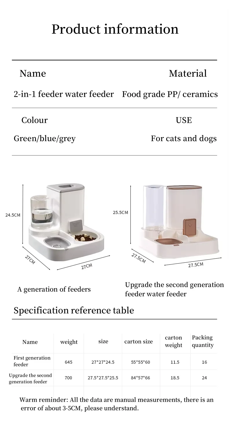OKKPETS Hot Selling 2 In 1 Large Capacity Pet Plastic Feeding Watering Bowl Cat Automatic Feeder Cat Plastic Feeding Bowl