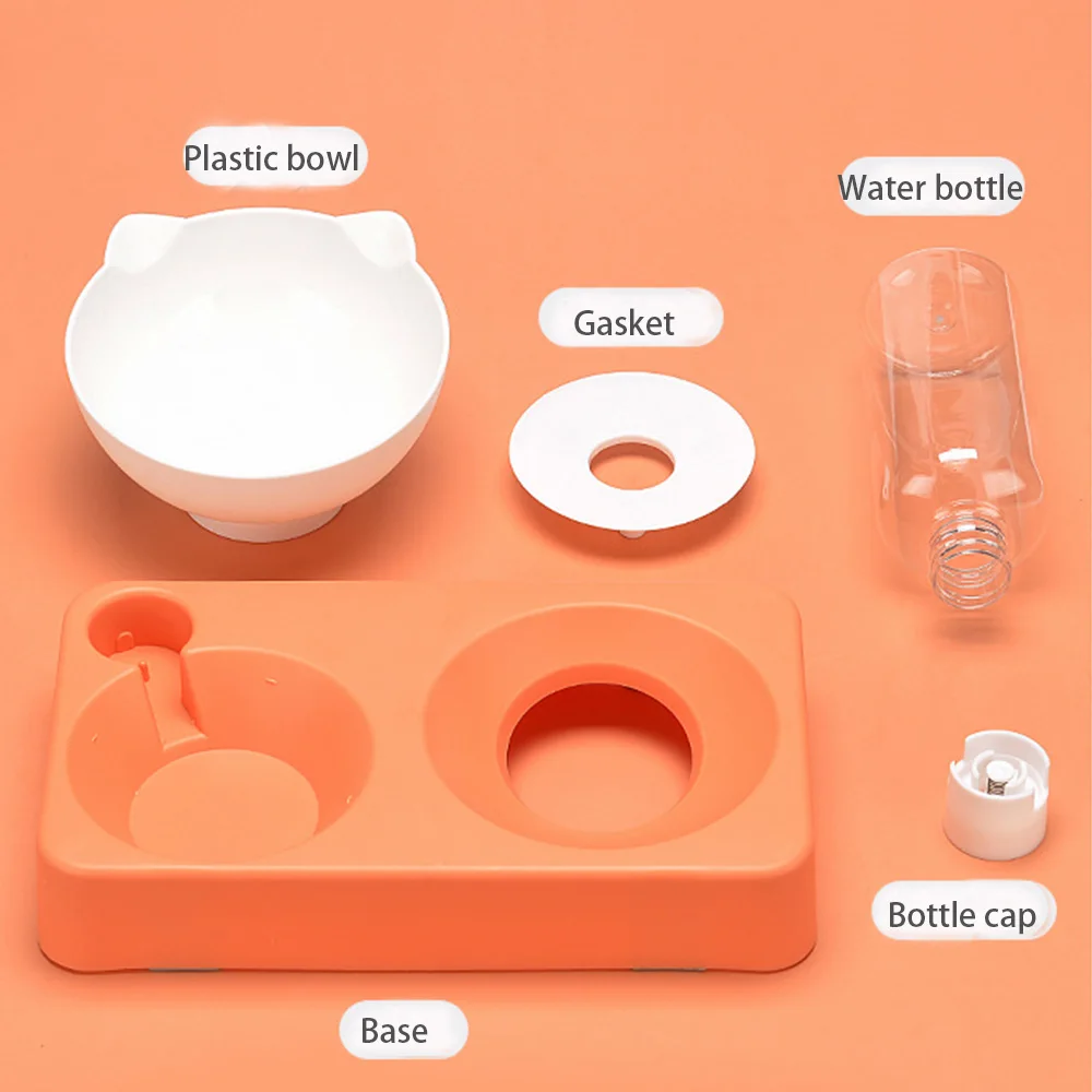 PETCOME Manufacturers Adjustable 15 Degree Tilted 2 In 1 Feeding Bottle Cat Shape Bowl