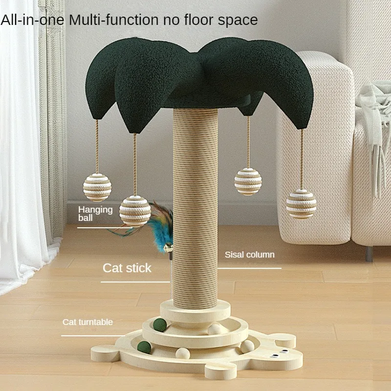 Durable Solid Wood Cat Turntable Scratching Pole Sisal Cat Climbing Frame Teaser Cat Scratch Board Premium Pet Toy
