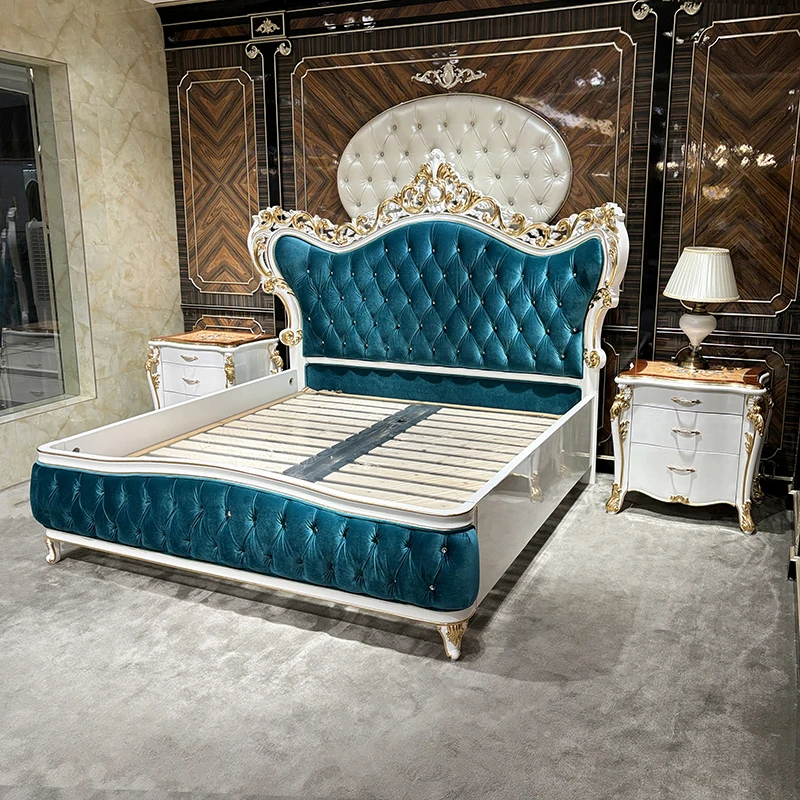 MO LAN French cloth luxury master bedroom 1.8m double bed group European neoclassical white solid wood carved princess queen bed
