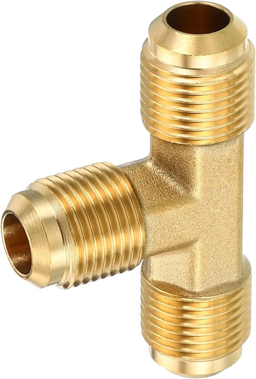 Factory Supplied High Precision CNC brass joint adapter Brass Male Flare Tee Water Copper Tube Connector Fitting NPT BSP Forging