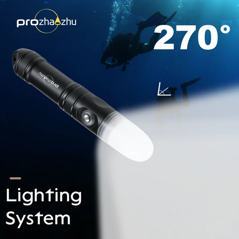 100M diving depth Led Flash light 4000 Lumen LED 21700 Battery IP68 Waterproof Underwater Strobe Signal Light For Diving