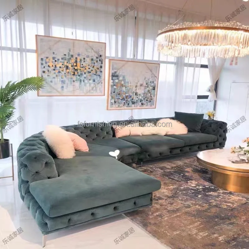 momoda large L shape Modern Italy luxury home living room furniture customize factory fabric double side sofa set